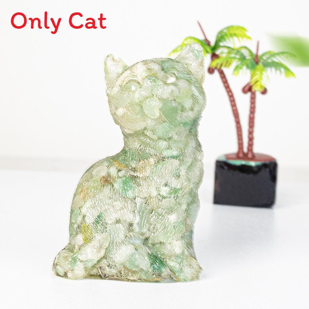 Crystal Cat Resin Decor With Fortune Symbol For Office Desk Enhancements