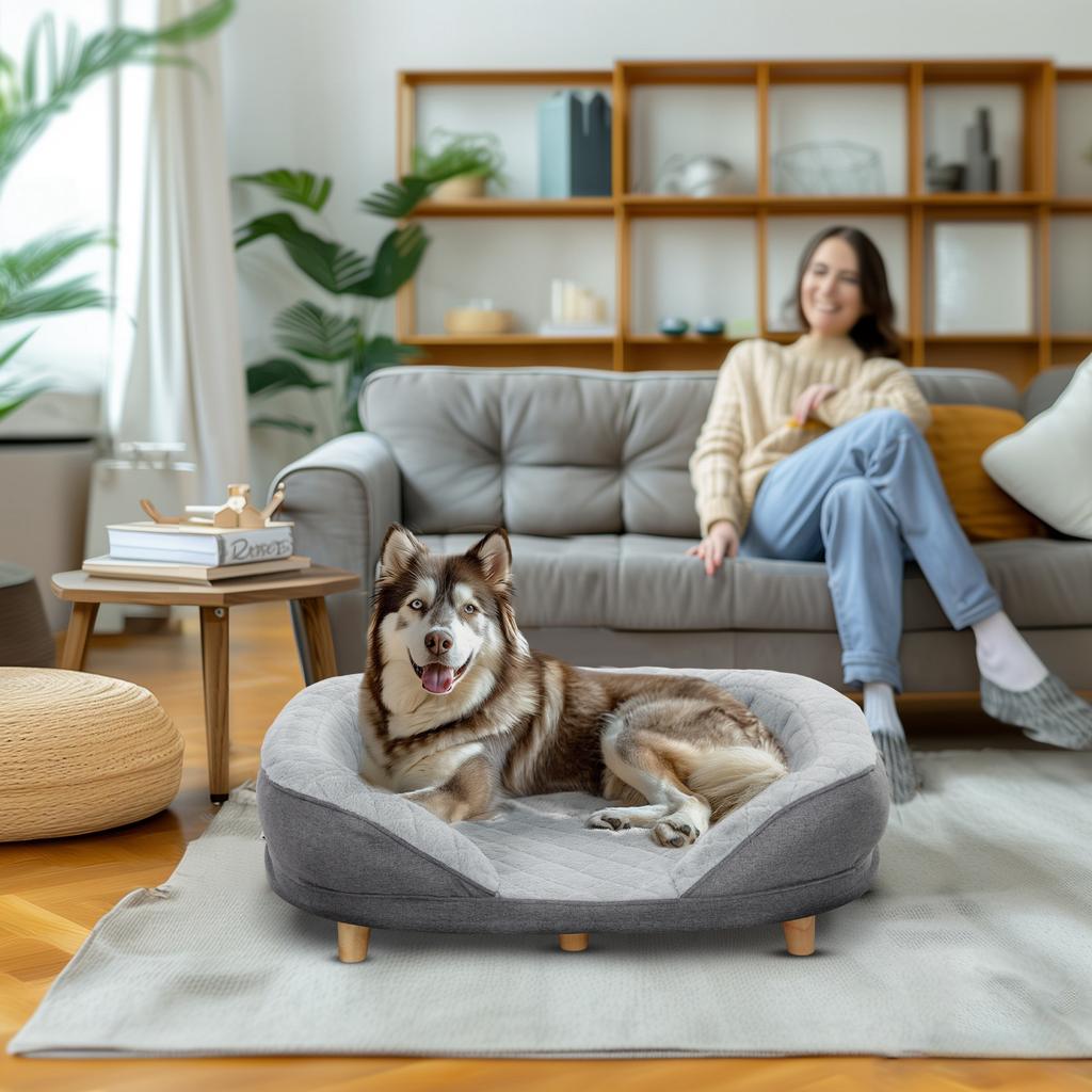 Dog Bed for Dogs Up to 25 kg, Removable Cover, Non-Slip Feet, 90 x 78 x 25 cm, Gray