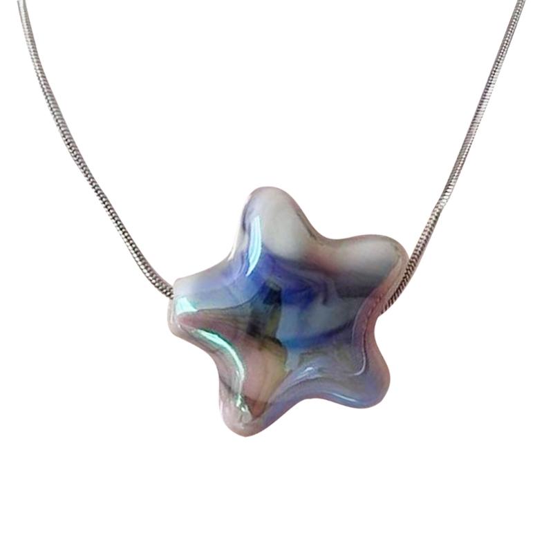 Korea Titanstahl Liebeskette 2023 Weiblich Nische Kalter Wind Schlangenkette Stern Farbverlauf Herz Schlüsselbeinkette