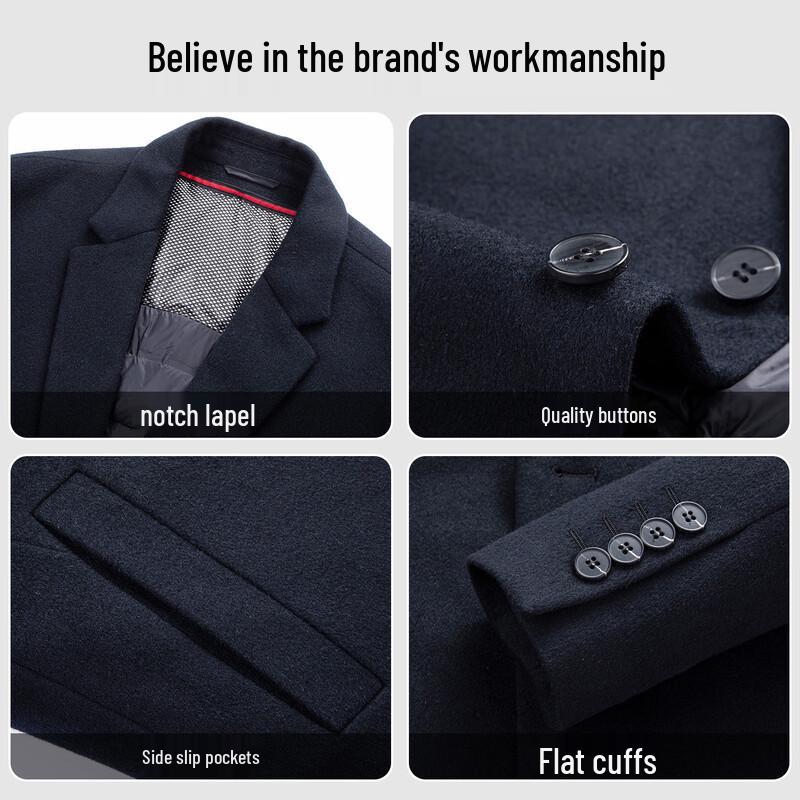 ROMON Men's Mid-Length Wool Blend Overcoat with Down Liner