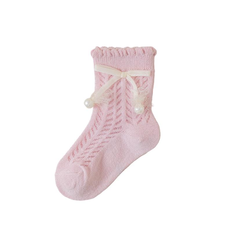 Blotona Toddler Socks for Girls Hollow-Out Cute Bowknot Anti-Skid Socks Mid-Calf Socks Summer Casual Thin Socks