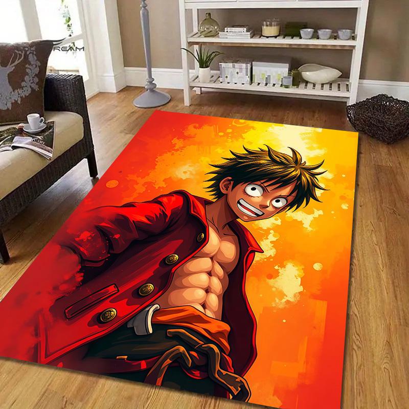 Monkey D Luffy Flannel Pattern Square Carpet,Area Rug,Carpet Rug for Living Room Bedroom Sofa Playroom Decor,Non-slip Floor Mat