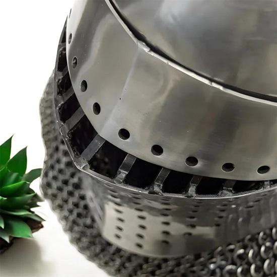 Medieval Crusader Knight Great Helmet Spoleto Bascinet Helmet With Chainmail Aventail Handmade