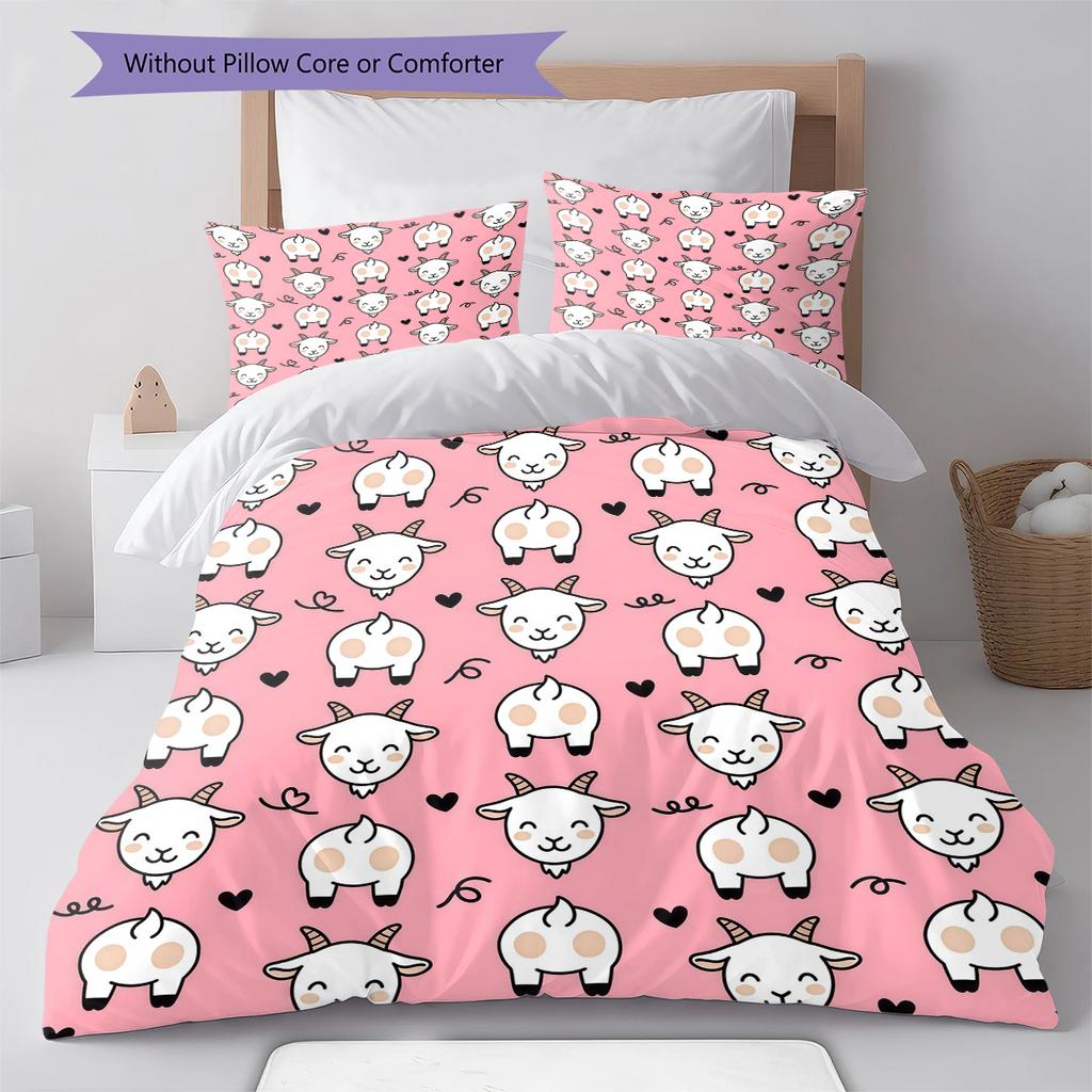 Pink Cartoon Art Pattern Bedding,Quilt Set Quilt Cover Pillowcase Home Birthday Gift (1 * Duvet Cover + 2 * Pillowcase, Without Core)