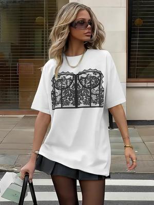 Oversized Graphic T-Shirt – Lace Corset