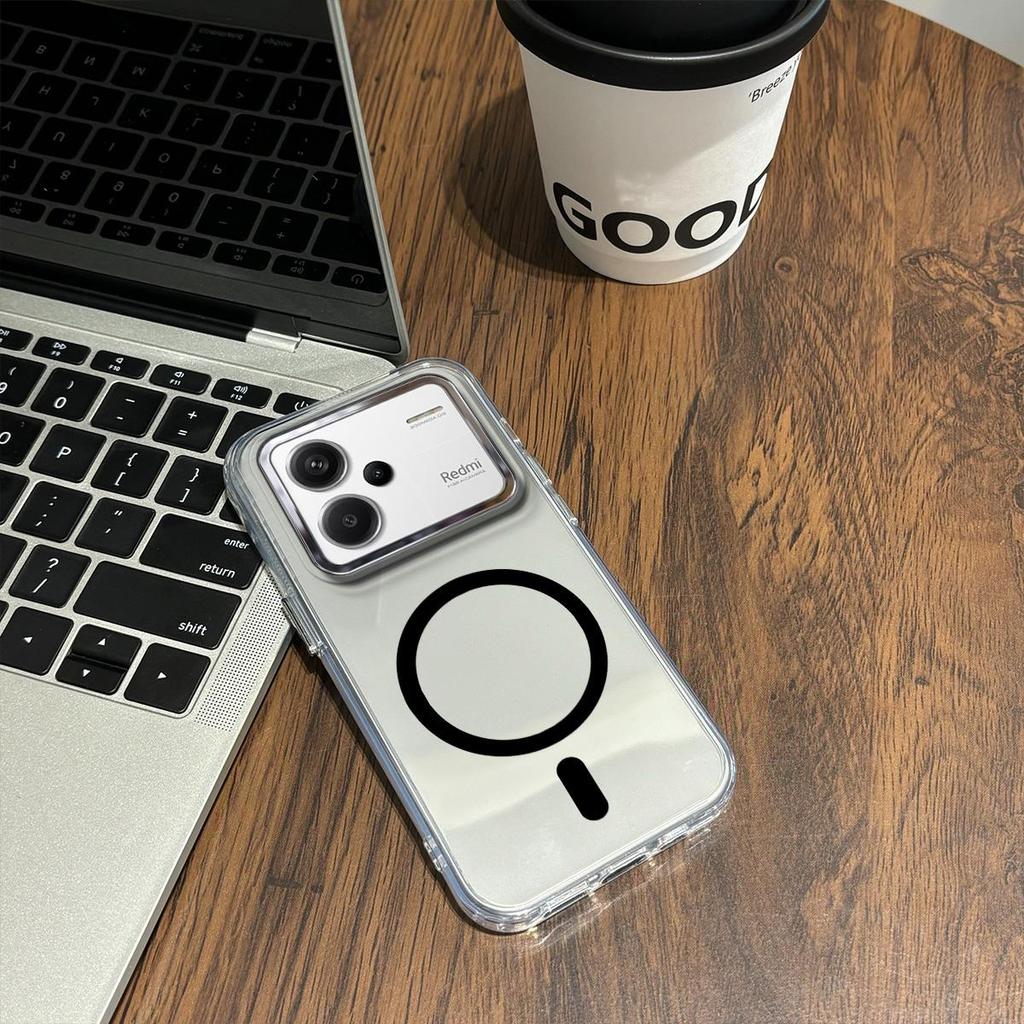 Case for Xiaomi Redmi Note 13 Pro+ 5G Minimal Semi-Transparent Magnetic Casing Raised Electroplated Lens Bezel Anti-Slip Drop Resistant
