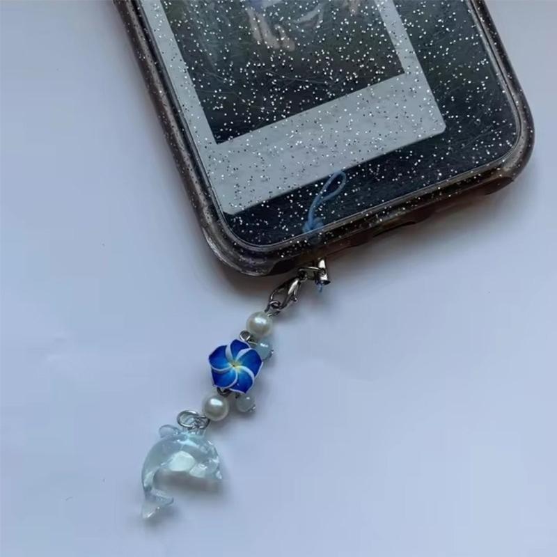 Whimsical Dolphin Egg Flower Key Ring Handcrafted Beaded Resin Charm Pendant For Backpack Zippers Decoration