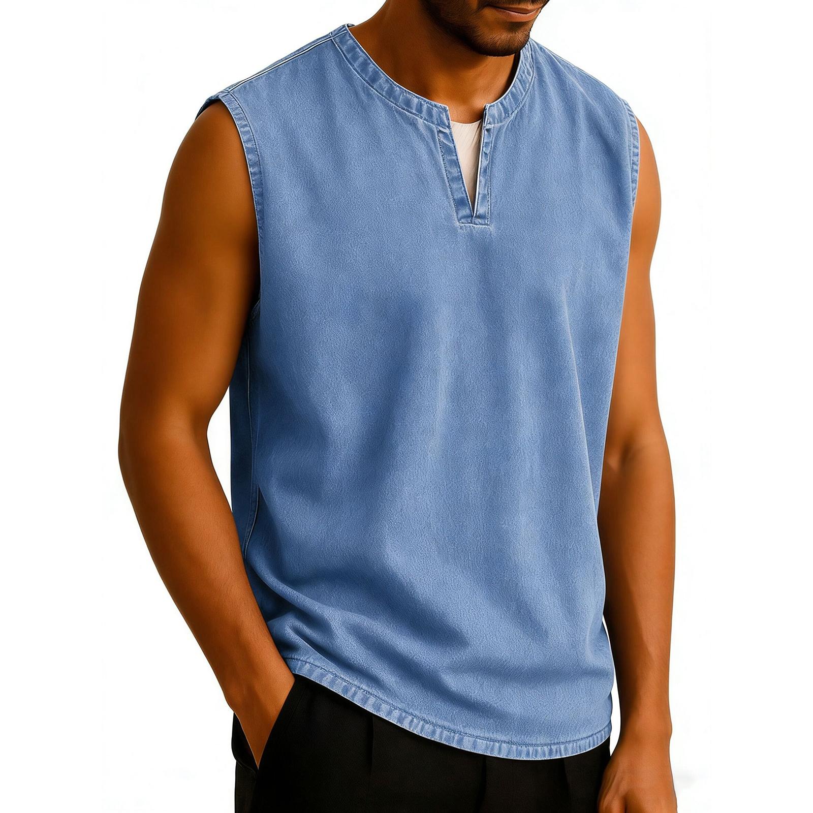

Men s Solid Color Sports Vest Casual Loose Sleeveless Top XL синій