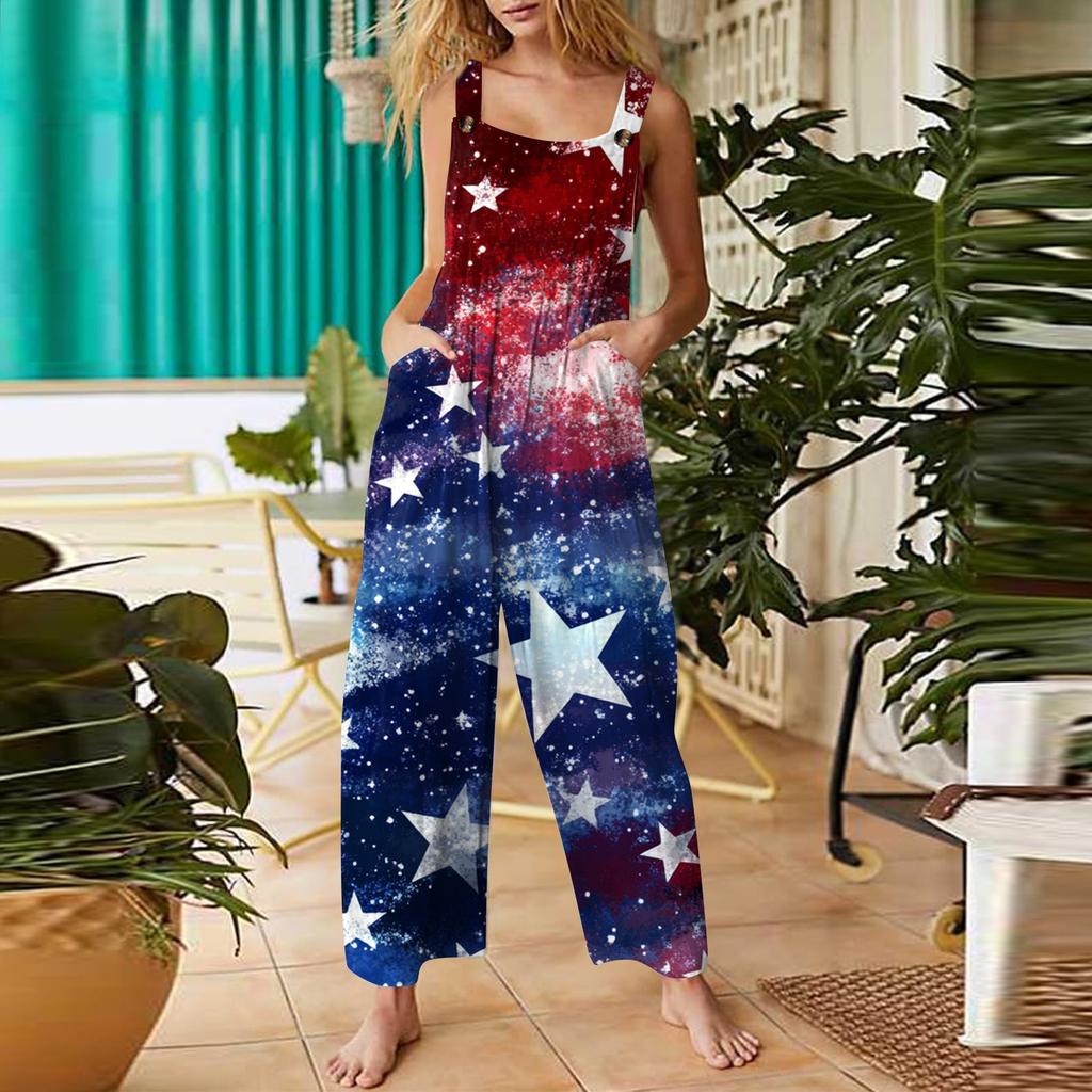 Women’s Casual Sleeveless Jumpsuit With Printed Jumpsuit, Fashionable And Loose Jumpsuit