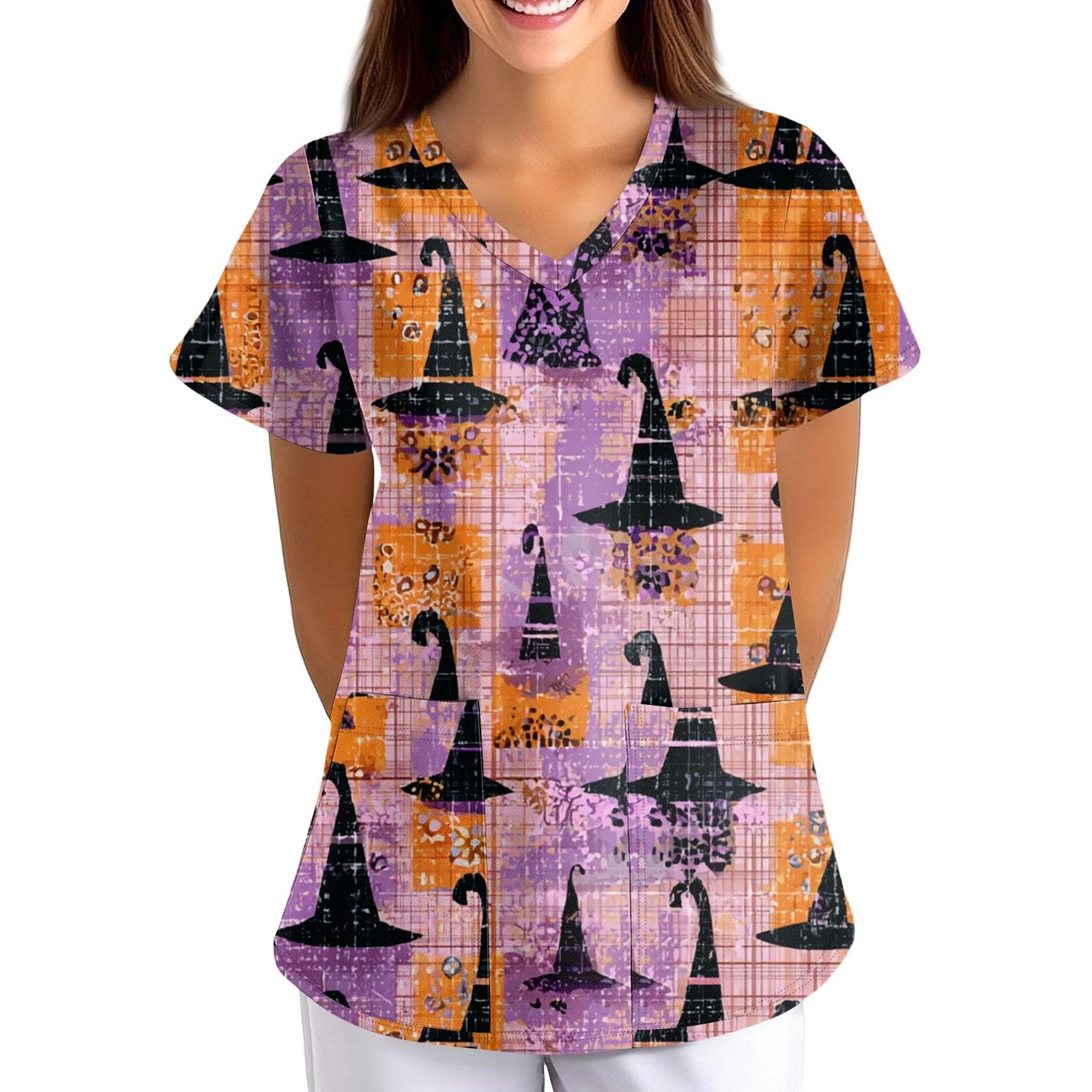 

Женская Хэллоуинская Принтованная Свободная V-образная Горловина Карман Короткий Рукав Форма Форма XL фиолетовый