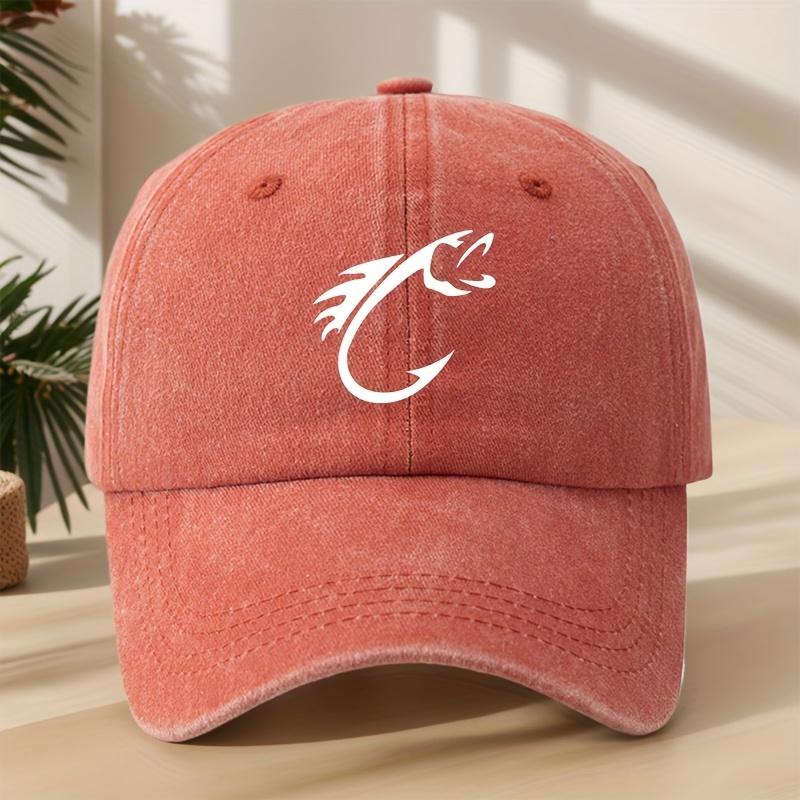 Fishhook Creative Design Pattern Printed Baseball Cap Fishing Hat Washed Retro Peaked Cap Sweat-absorbent and Breathable Hat