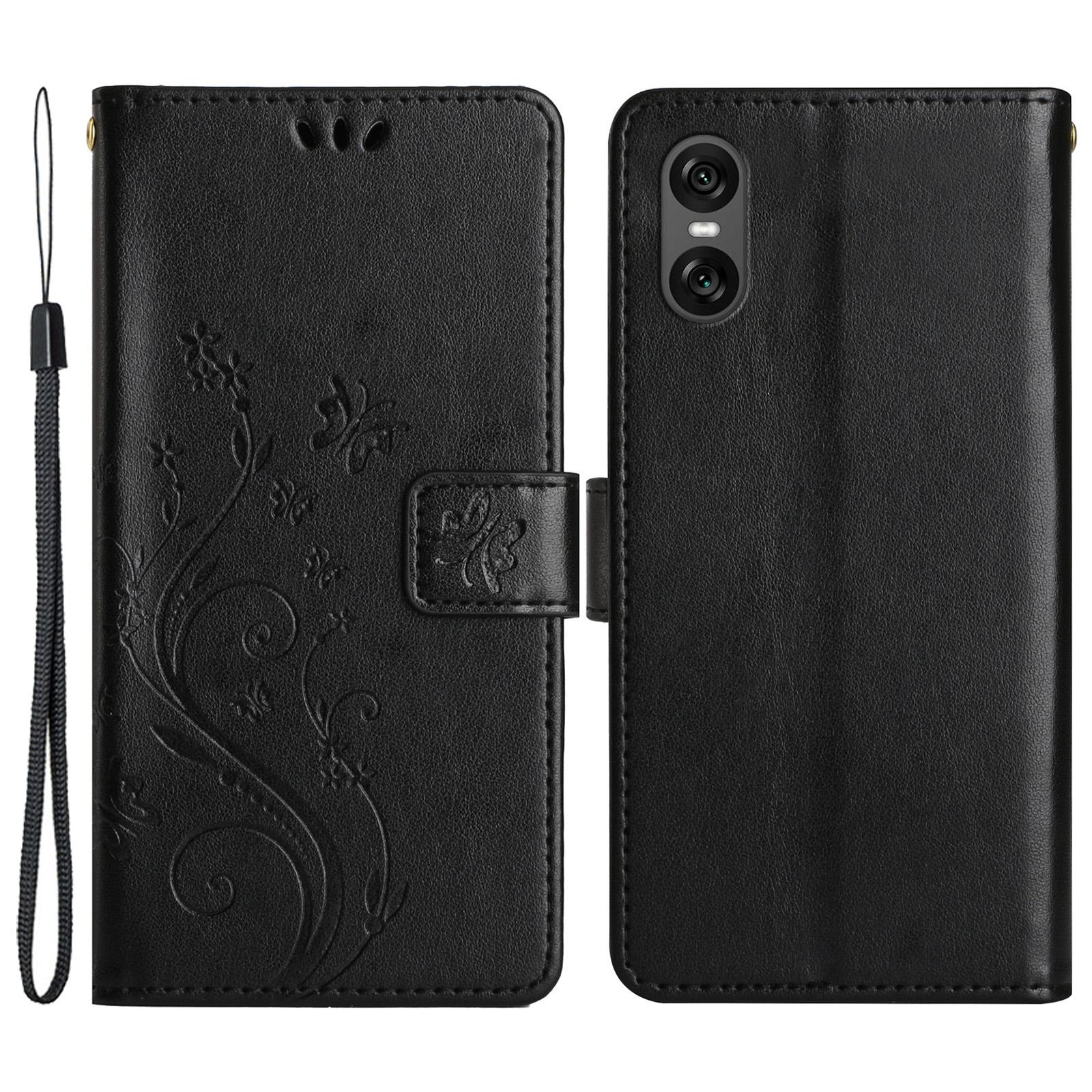 

Для Sony Xperia 10 VI Чехол Кошелек из кожи с цветочным узором «Бабочки» Чехол для телефона Black