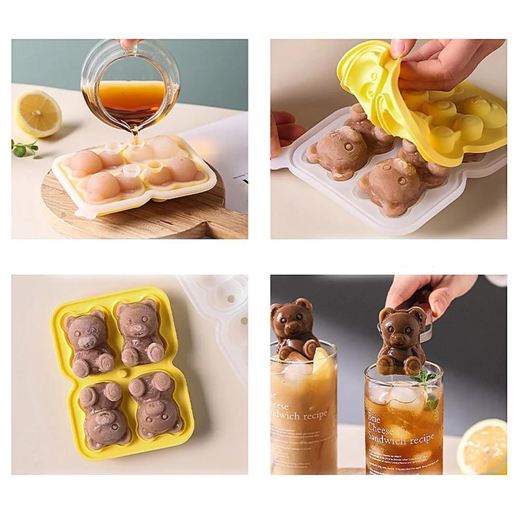1pc New Four Grid Bear Ice Cube Mold Silicone Ice Grid Home Ice Cream Ice Cream Frozen Ice Ball Ice