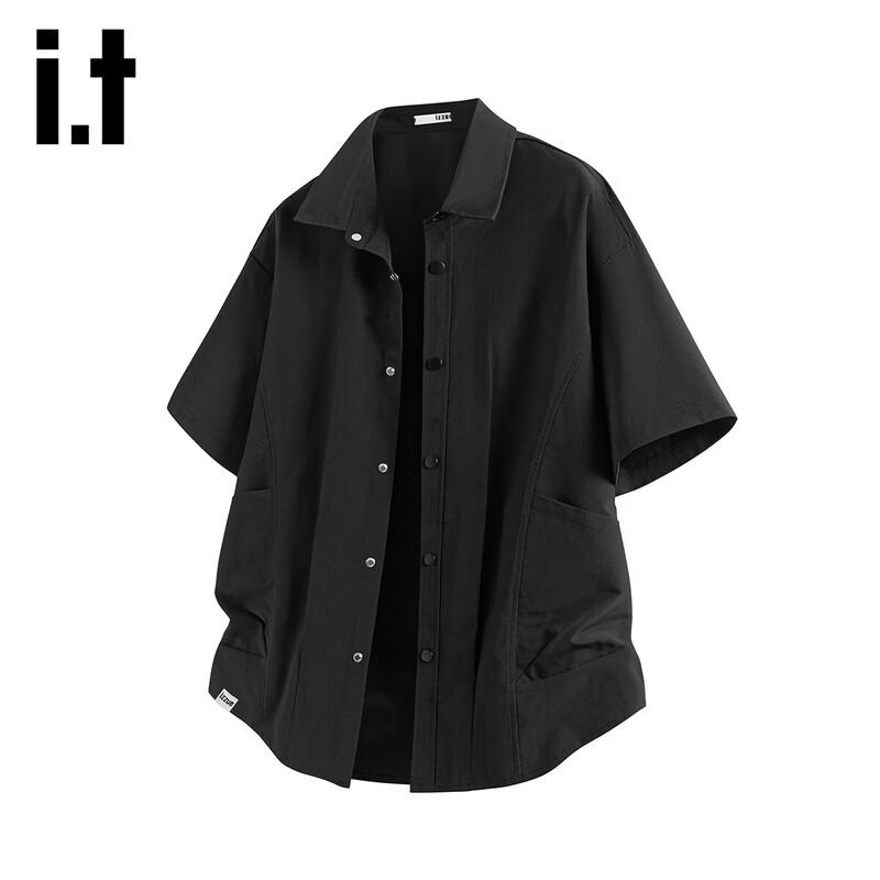 Izzueit Men s Summer American Retro Loose Fit Short Sleeve Shirt 2XL чёрный
