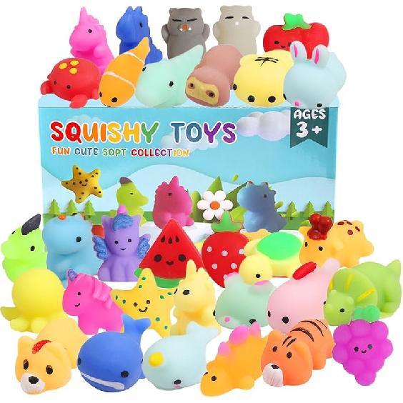 32 Pcs Halloween Random Mochi Squishy Toys, Party Favors Goodie Bags Stuffers for Kids, Stress Relief Halloween Treats Non Candy Classroom Prizes Animals squishies toys