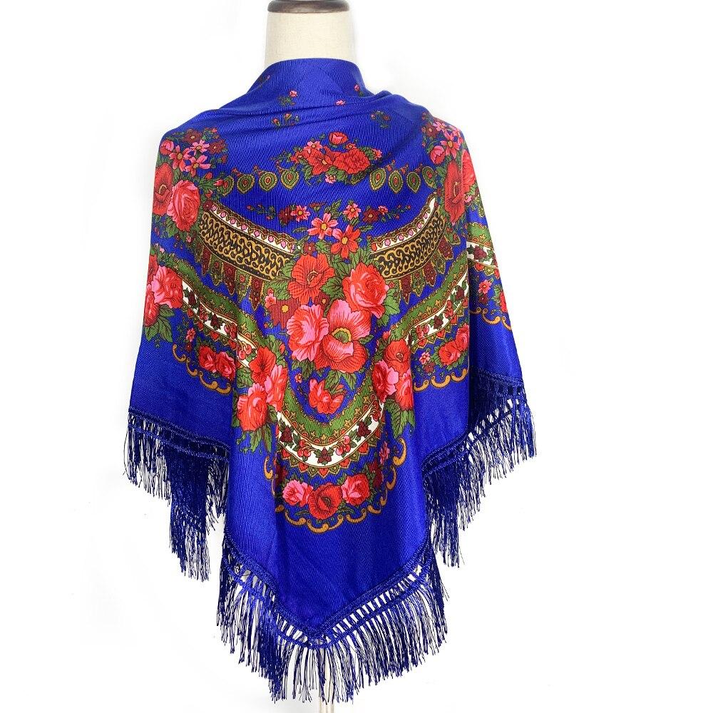 

120*120 см женский квадратный шарф с русским цветочным принтом королевский синий