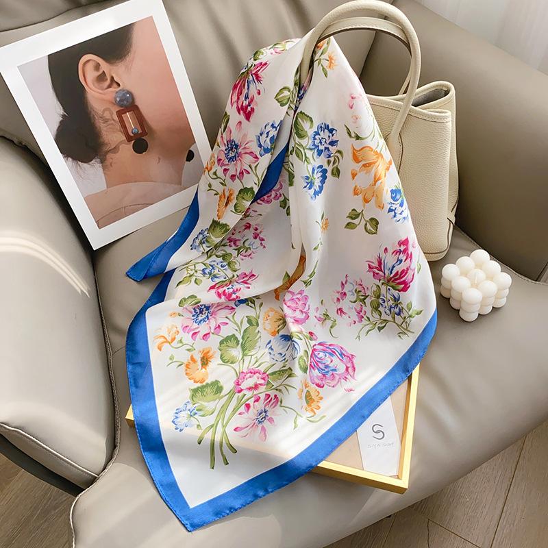 Spring and summer literary and fresh printing imitation silk scarf women's neck decorative neck protection scarf high-end shawl scarf