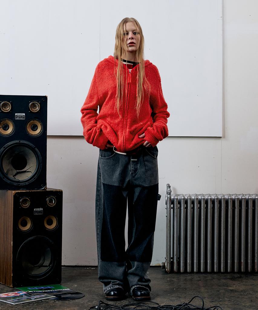 Thevinylhouse Round Pocket Knit Zip-Up Red