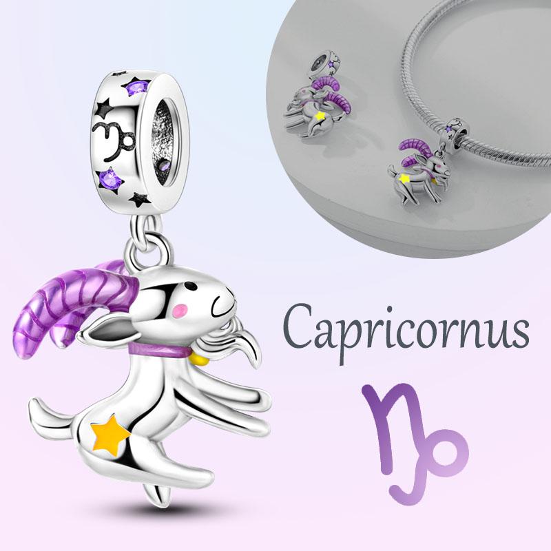 Copper Charms Luminous 12 Constellations Pisces Aquarius Aries Pendants Fit Original Pan Bracelet Diy