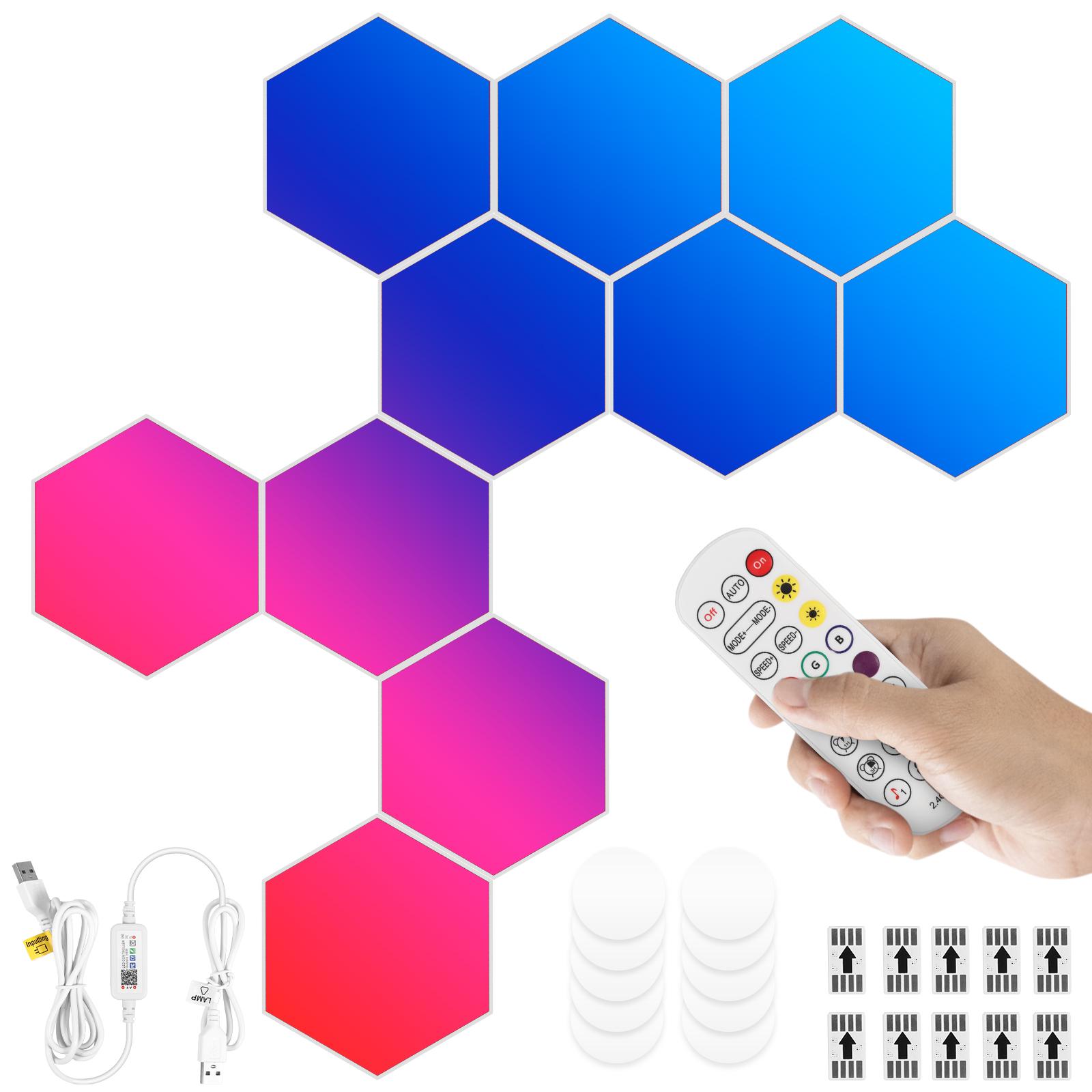 

8/10/12 Pcs Hexagon LED Lights Modular DIY Hexagon Wall Light APP and Remote Control Smart RGB Gaming Light for Bedroom