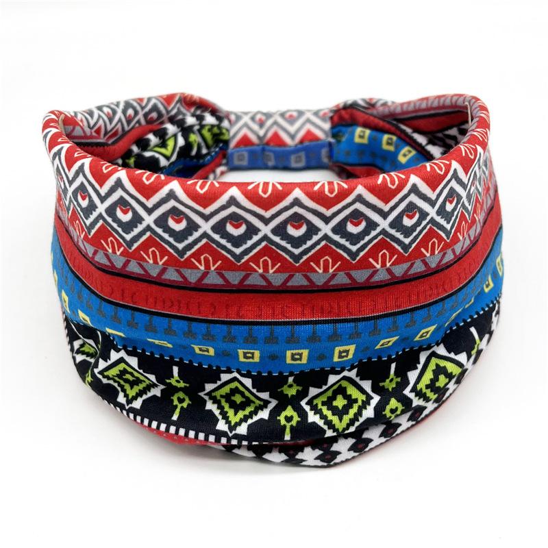European American Women's Hair Band African Print Pattern Wide Edge Elastic Knot Sports Yoga Headband Women's Headwear Hair