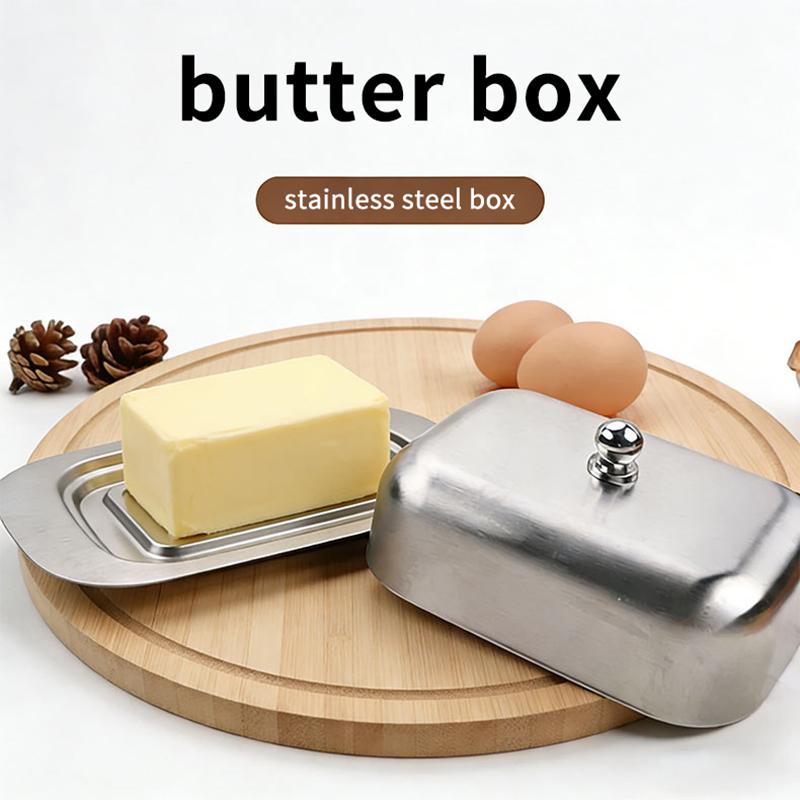 1PC Stainless Steel Butter Dish with Handle Lid Spill Proof Butter Keeper Suitable for Outdoor Kitchen Table