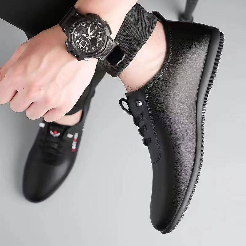 Pánské jarní a podzimní boty prodyšné business casual, kožené, měkké, na jeden pedál, malé bílé boty, všestranný módní trend