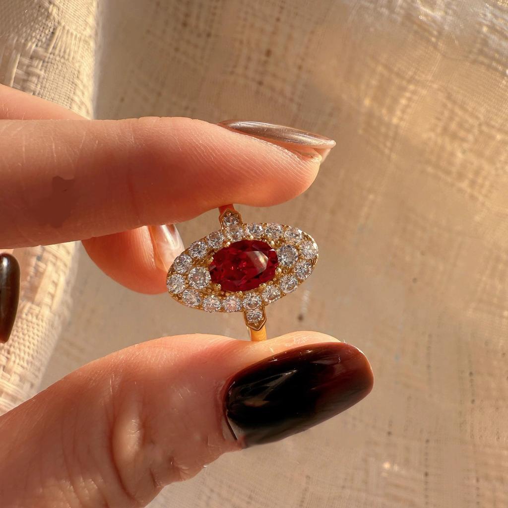 Vintage Court Medieval Style Oval Red Zirconia Rings For Women Fashion New Jewelry Lady Gift Party Anillos Mujer
