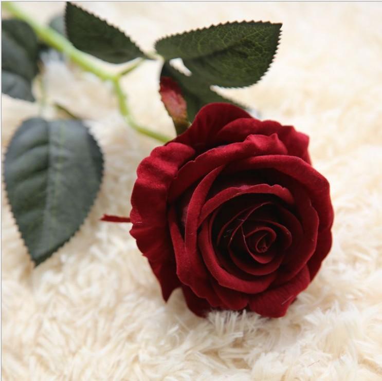 Artificial Flower Single Velvet Rose Flower for Wedding Decor