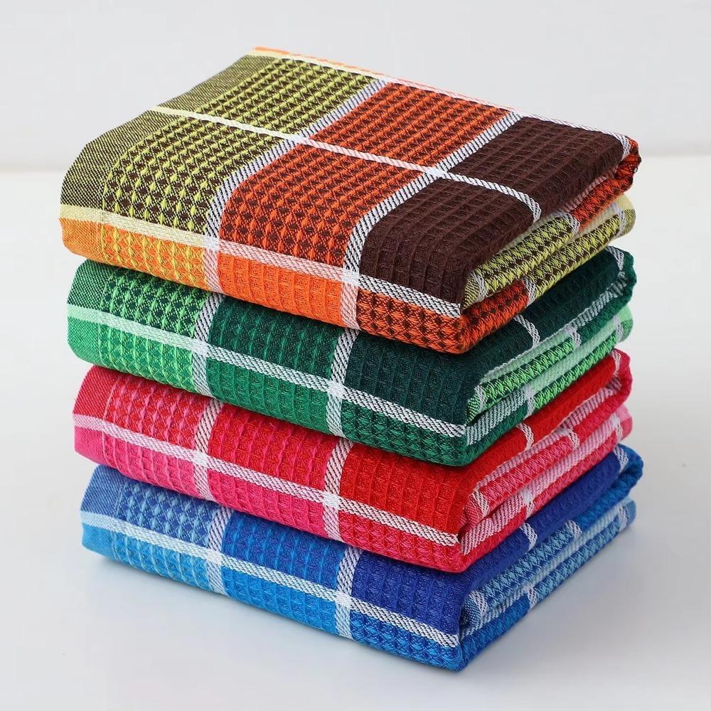 4 Pieces Soft Kitchen Grid Dish Towel Cotton Yarn Tea Towel Waffle Cleaning Clothes  Pot