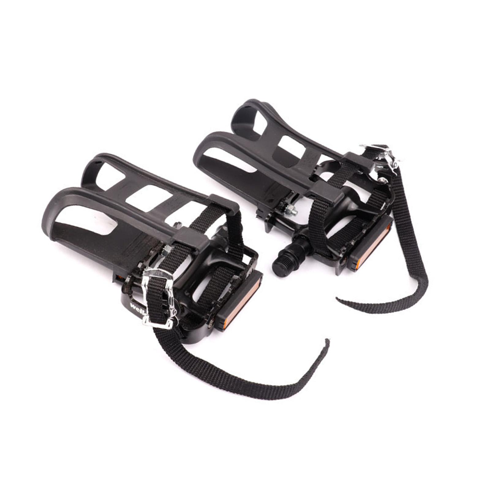 MultiPurpose Bicycles Pedals Bike Pedals with Toe Clip and Strap for Exercise Bike, Spin Bike and Outdoor Bicycles чёрный