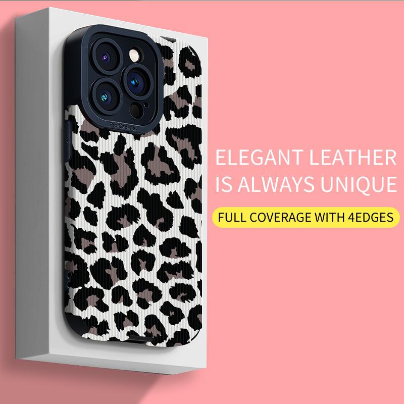 Vertical Grain Leopard Printed Leather Soft Silicone Phone Case Back Cover with Camera Lens Full Protection for Samsung
