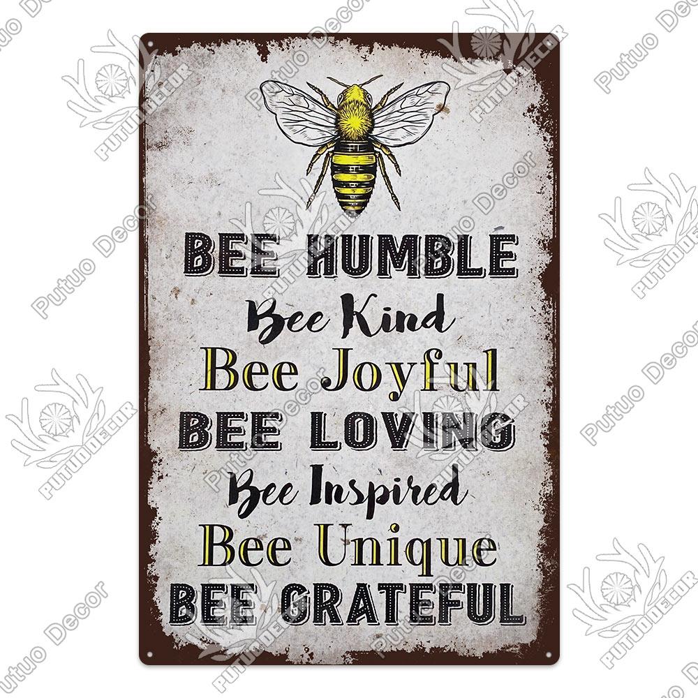 Putuo Decor Bee Vintage Metal Plaque Tin Sign Sweet Poster Wall Decoration For Garden Farm Decorative Living Room Home Decor
