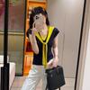 A Korean-style V-neck Color-blocking Knitted Sweater for Women In Summer, Pure and Gentle, Elegant and Slimming Top