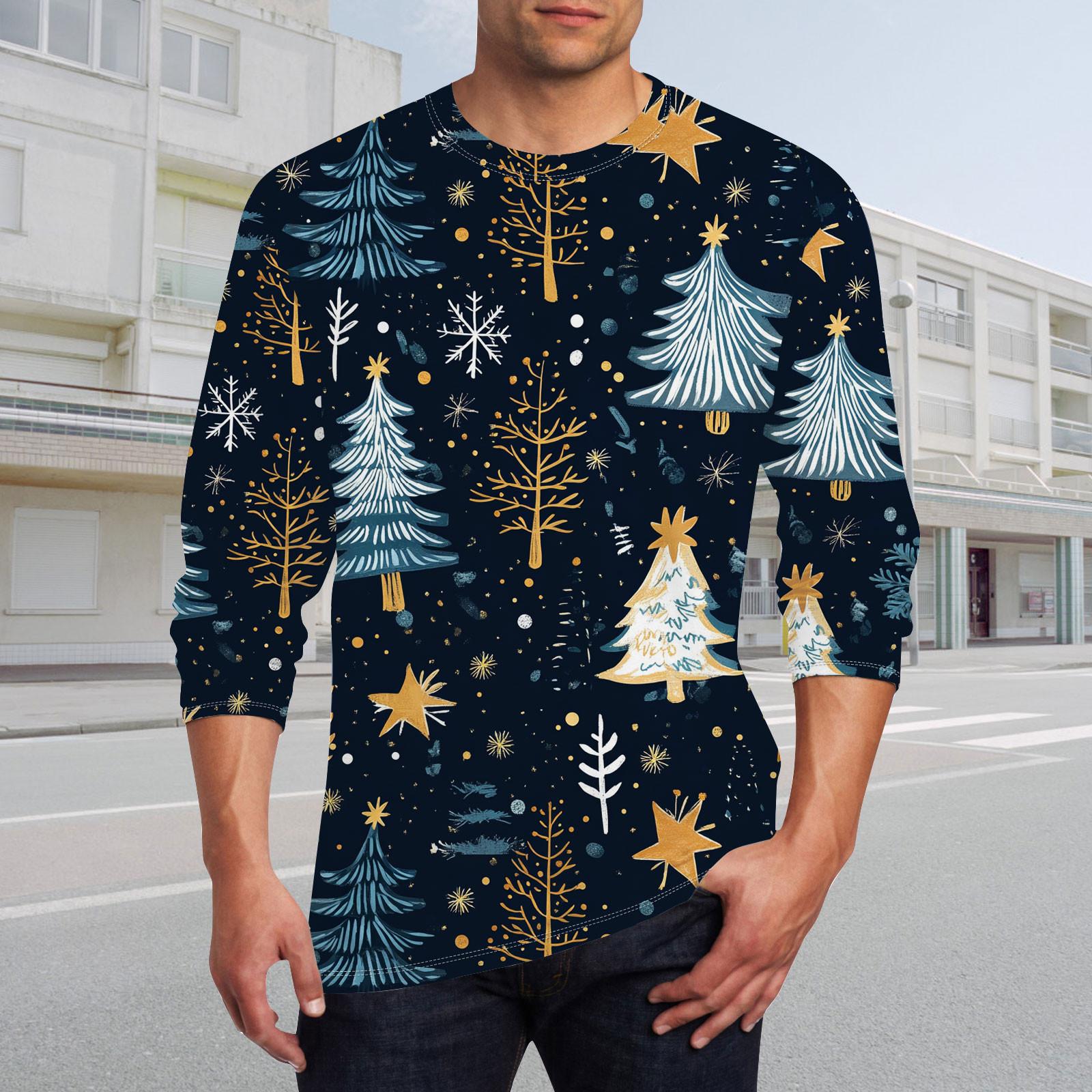 

Муж. Футболка Круглый вырез Одежда Одежда На открытом воздухе Длинный рукав С принтом Модельер Винтаж XXL тёмно-синий