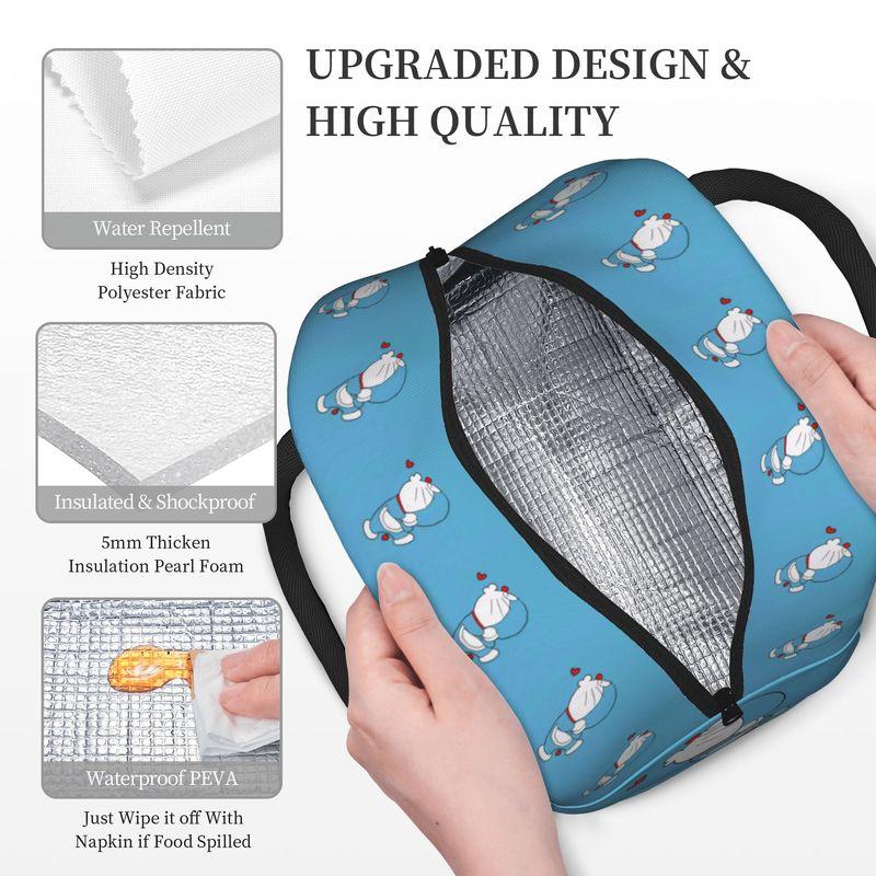Cute Doraemon Insulated Lunch Bags Portable Lunch Container Thermal Bag Tote Lunch Box Beach Outdoor Men Women