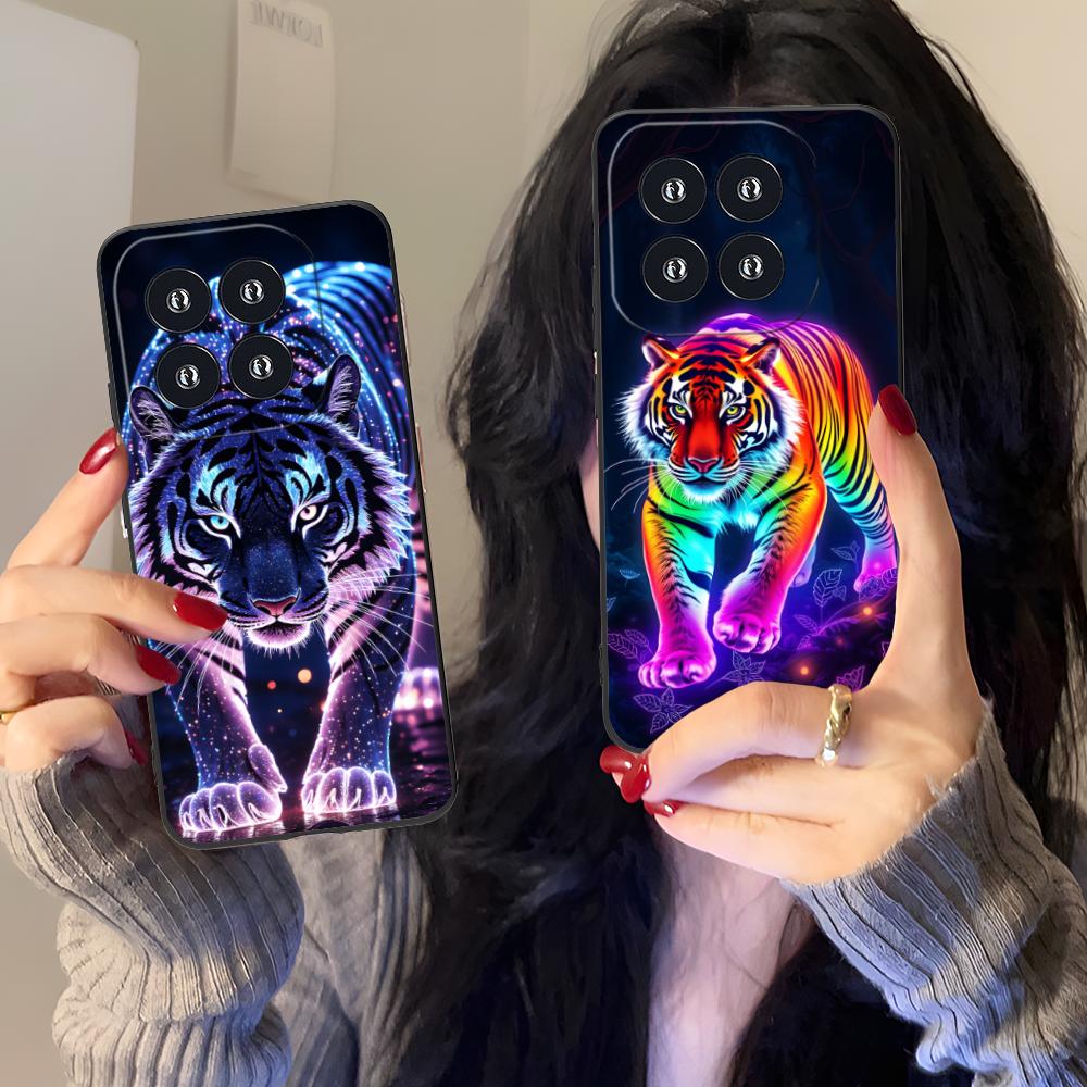 Tiger Neon Mobile Cell Phone Case for Xiaomi 15 14 13 12 Mi 11 T Ultra Lite Pro S X 5G Colorful Printing Cover Luxury Pretty
