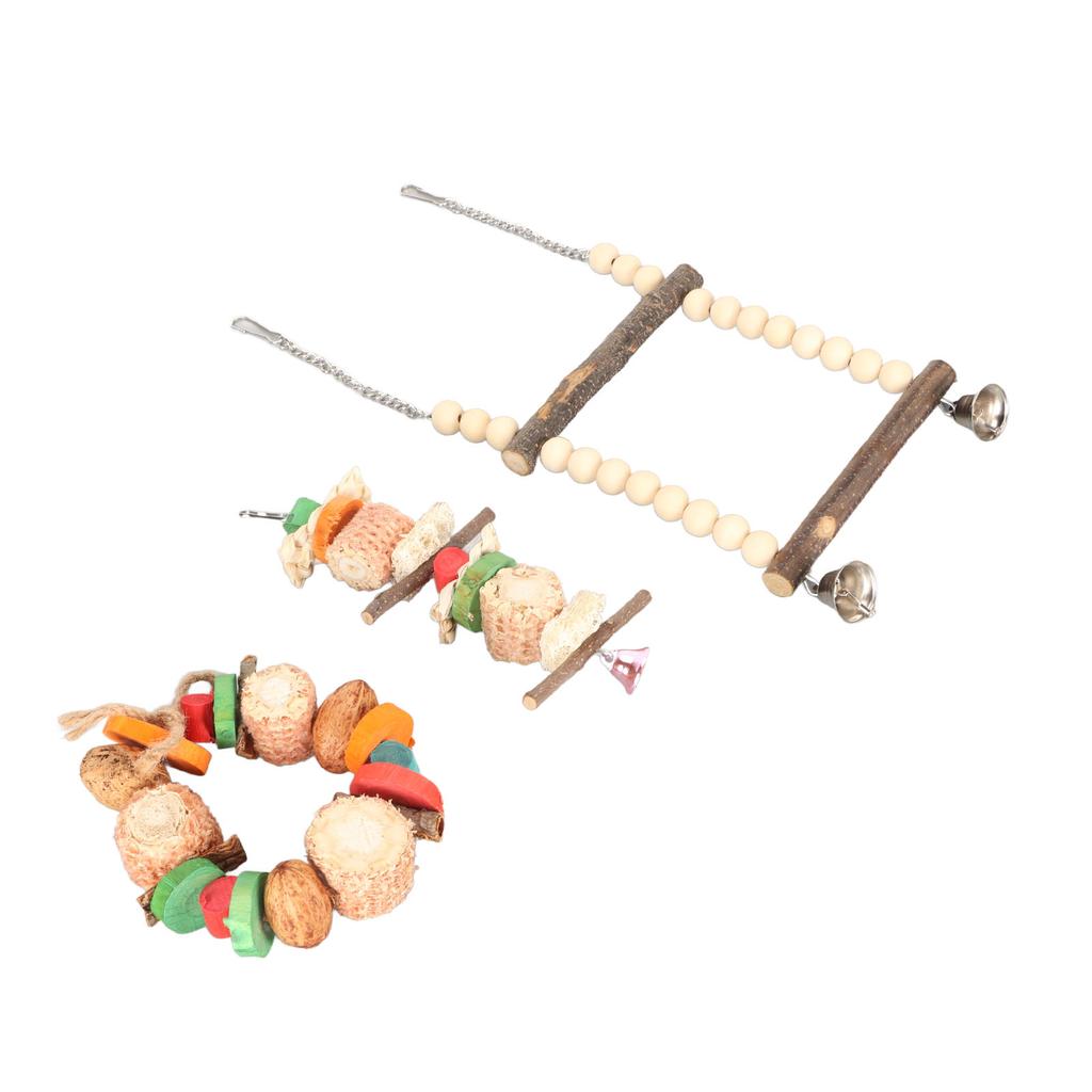 Jucărie Papagal Balansoar Distractivă Rezistentă la Mușcături Miez de Porumb Nuci Mestecat Jucărie Balansoar din Lemn pentru Păsări cu Șnur de Jucărie pentru