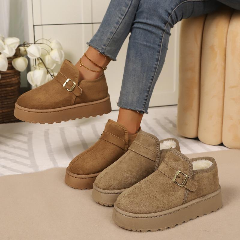 Women's Wide Width Platform Snow Boots, Plush Lined Flat Sole Booties, Winter Comfort Ankle Boots for Women