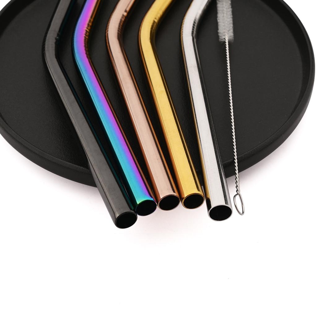 5pcs Colofrul Wide 12mm Stainless Steel Bent Straw Set Fruit Juice Milkshake Cocktail Bubble Tea Drinking Straw Bar Accessories
