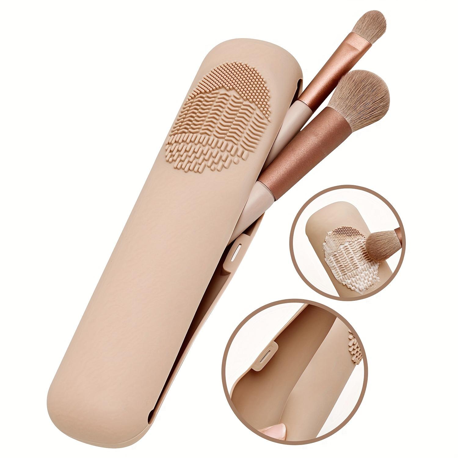 

Silicone Travel Makeup Brush Storage Box with Magnetic Seal Makeup Tool Organizer Box with Cleaner Pad Portable Makeup Kit Gifts хакі