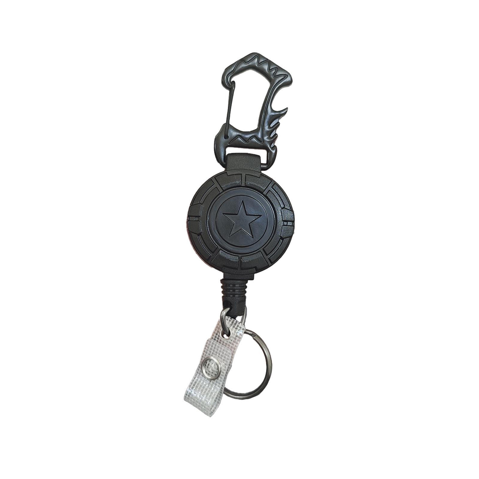 Heavy outdoor mountaineering buckle Anti-theft Metal Easy-to-pull Buckle Rope Elastic Keychain Sporty Retractable Key Ring Card