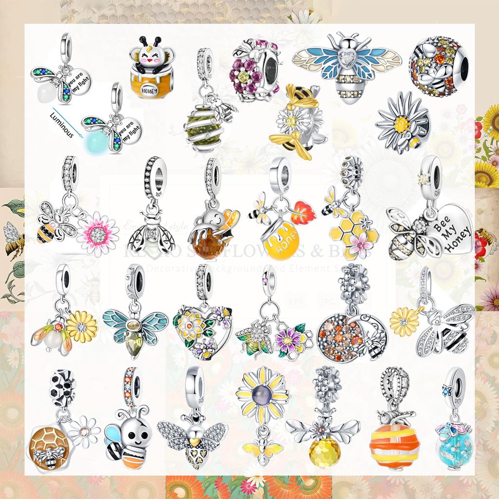 copper honey Bee jar flower zircon pendant charms fit original bracelet charm bead necklace Diy female jewelry