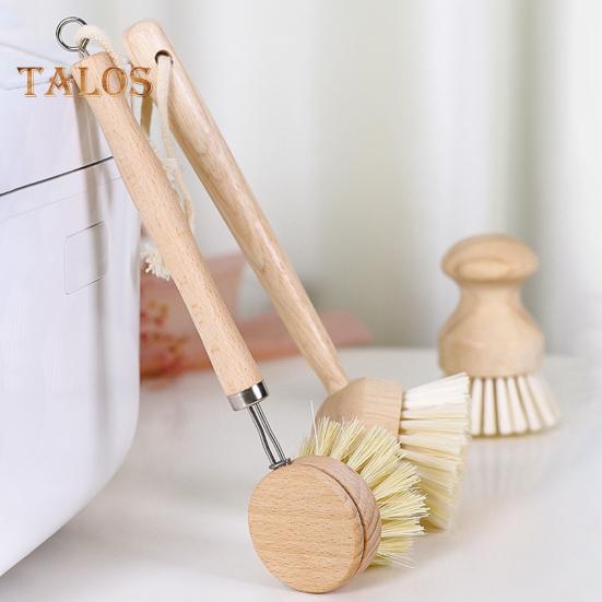 Pot Brush with Ergonomic Long/Short Round Handle High Density Bristle Wooden Cleaning Brush Stain Remover Brush