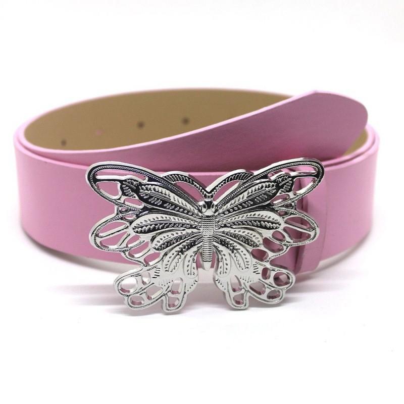 Trendy Millennial Punk Metal Buckle Butterfly Belt In Elegant Silver And Various Hues