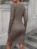 Women Spring Summer Stone Print Sexy Deep V Slim Long Sleeve Bodycon Comfortable Dress Lightweight Recognition Elegant with Flattering Chic Dress