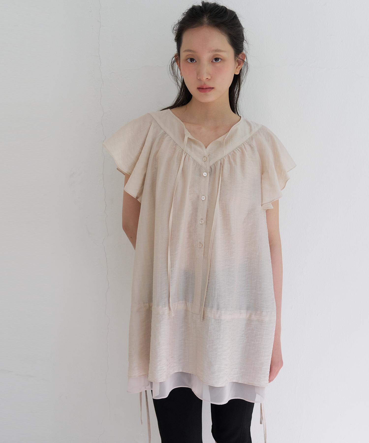 Soire Ruffle One Piece Blouse - Beige Beige