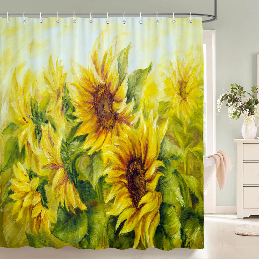 Beautiful Colorful Sunflower Flower Printed Shower Curtains Frabic Waterproof Polyester Decor Bath Curtain With Hooks 240x180cm