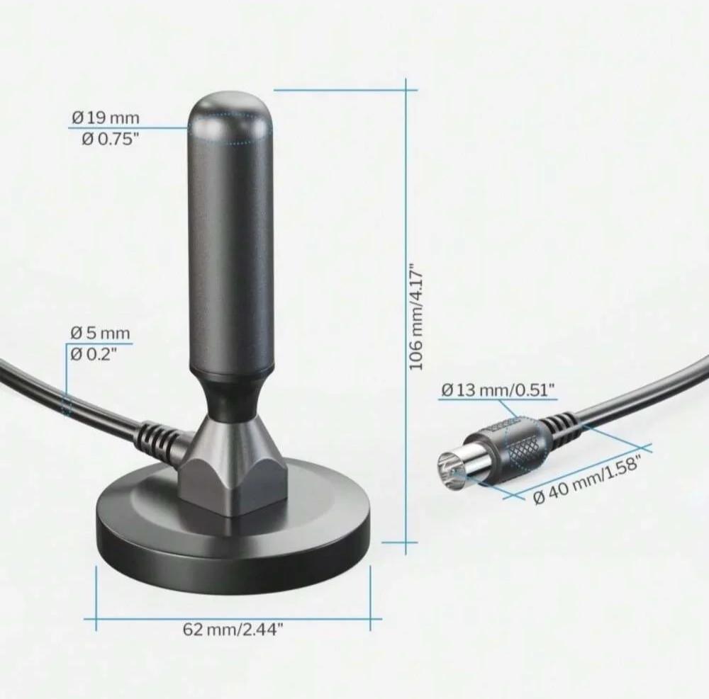 HD Digital TV Antenna Indoor Outdoor, Magnetic Base and 360° Reception Support Smart 4K 1080P and HDTV Free Local Channels