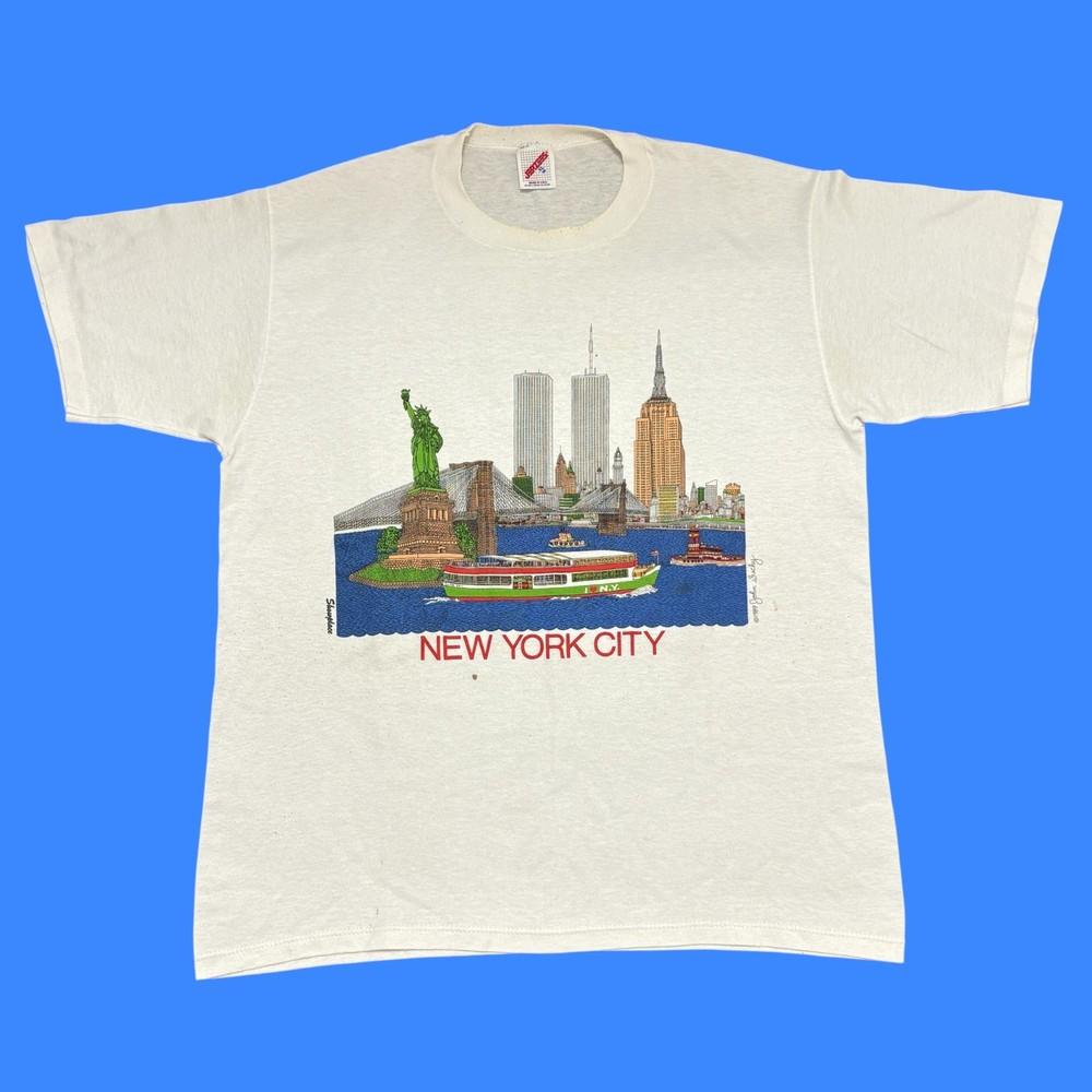 

Vintage New York City Shirt Large White 80s Single Stitch Art Tee Made In Usa Unisex T-Shirt XL